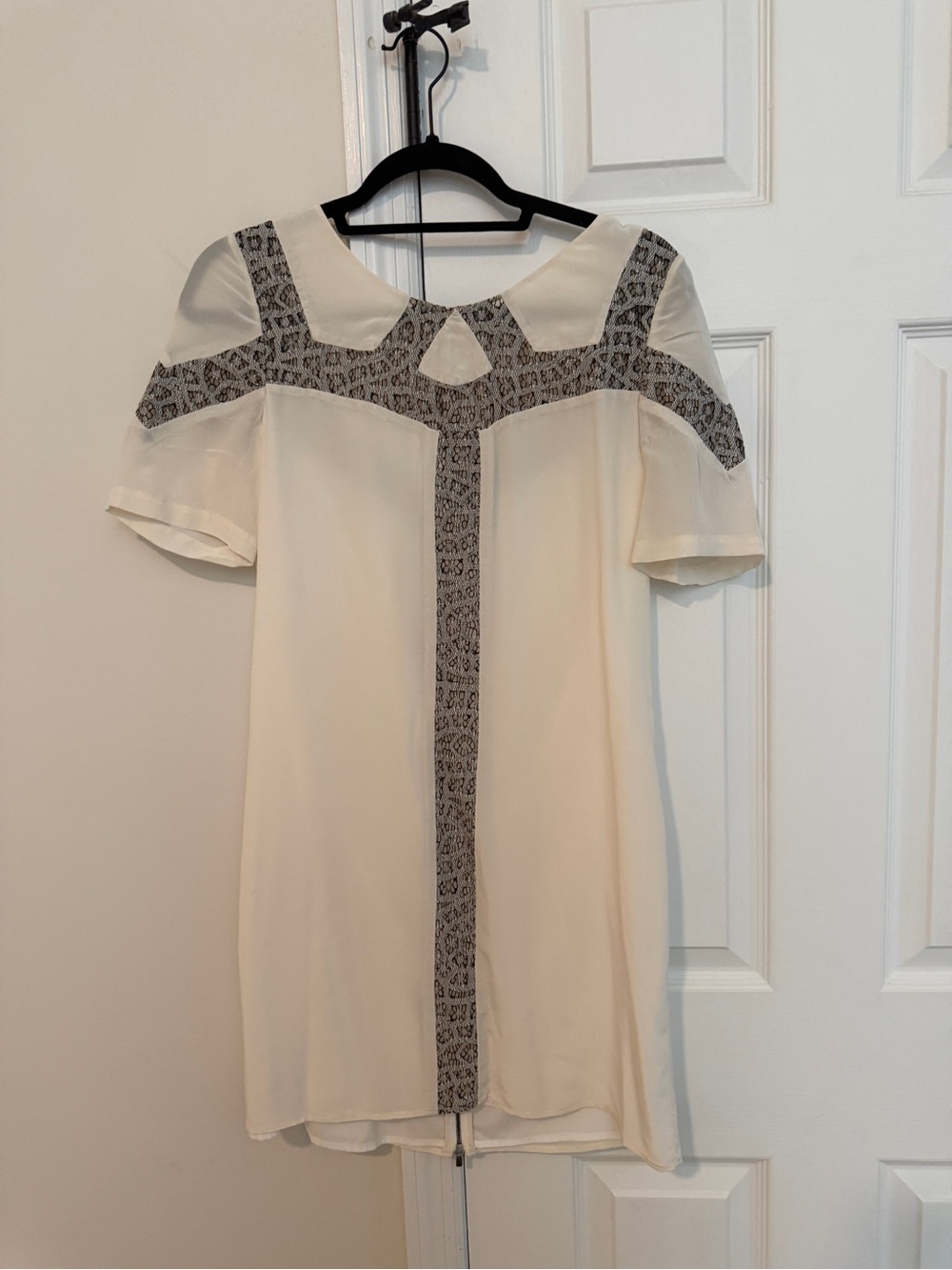 Cream Short Sleeve Dress with Black Lace Trim